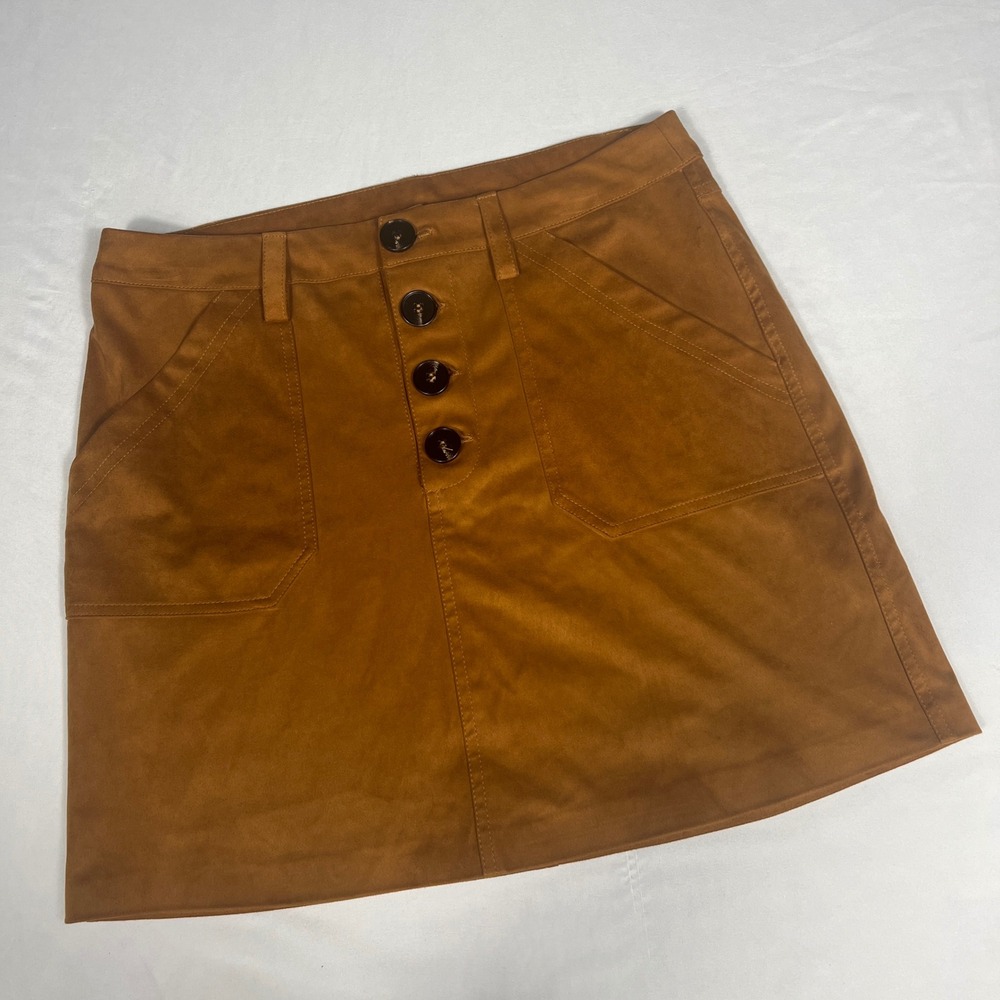 Shyanne Womens Faux Suede Button Front Mini Skirt Brown Western Boho Size M